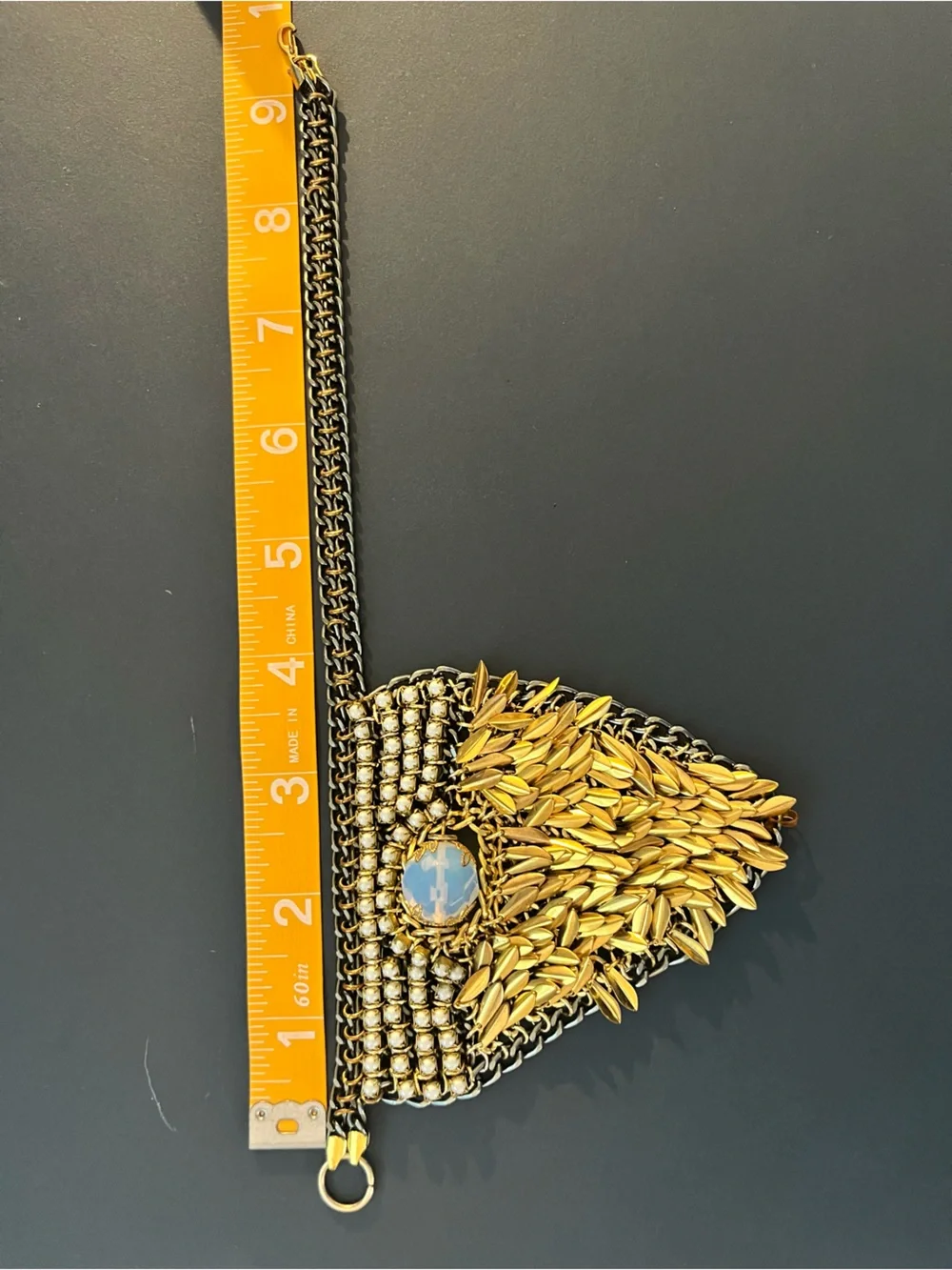 Gold-Tone Beaded Statement Ankle Bracelet Pair with Opalescent Stones